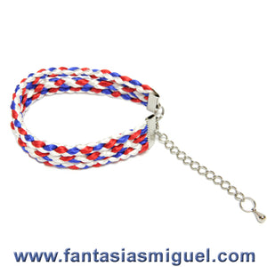 Pulsera Cola De Rata Blanco, Azul Y Rojo