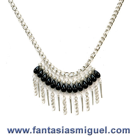 Collar Con Gota De Perla Negra Y Cadena