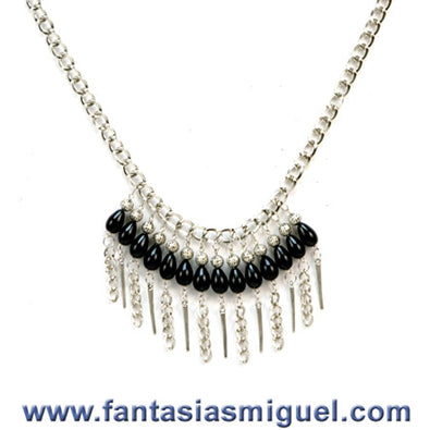 Fantasías Miguel Clave:IP844 Collar Con Gota De Perla Negra Y Cadena