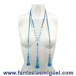 Collar De Gamusa Con Rondeles Turquesa Y Borla