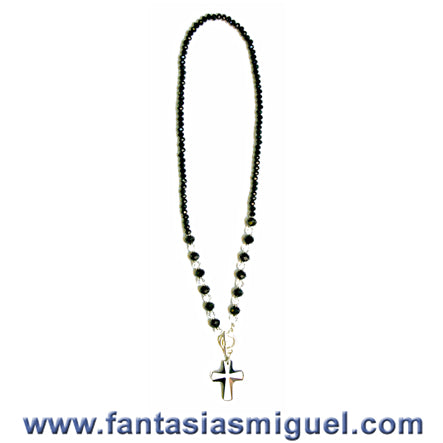 Collar De Rondel Negro C/ Cristal C/ Cruz Negra