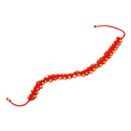 Pulsera Con Cola De Rata Roja Y Cubos Oro