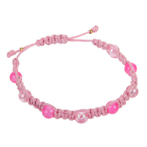Pulsera De Cordón Encerado Rosa Con Perlas Y Cuentas