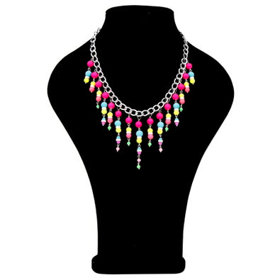 Fantasías Miguel Clave:JB45 Collar Con Cadena Plata Y Cuentas Multicolor