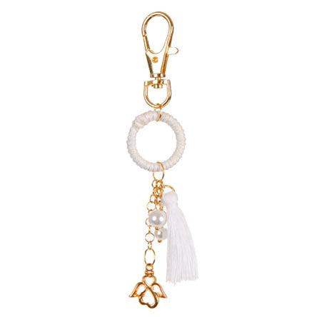 Llavero Blanco Y Oro Con Angelito Y Borla
