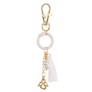 Llavero Blanco Y Oro Con Angelito Y Borla