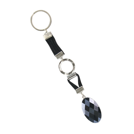 Llavero Negro Con Gamuza Y Cristal Oval