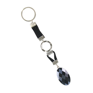 Llavero Negro Con Gamuza Y Cristal Oval