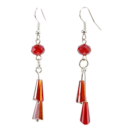 Aretes Rojos Con Cuenta Pirámide Y Rondel