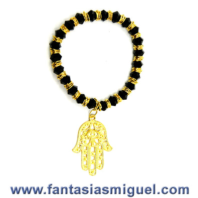 Fantasías Miguel Clave:JO114 Pulsera De Trompo Negro C/ Argollas Y Mano