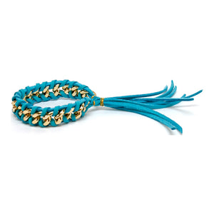 Pulsera De Cadena Y Cordón Tipo Piel Turquesa