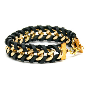 Pulsera De Cadena Y Cordón Negro Tipo Piel