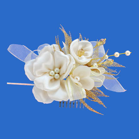 Tocado Con Flores Marfil Y Perlas