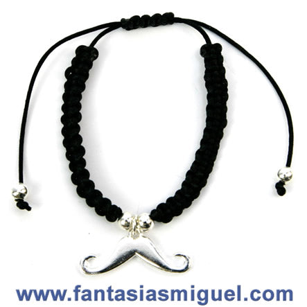 Pulsera Negra C/ Dije Bigote Plata