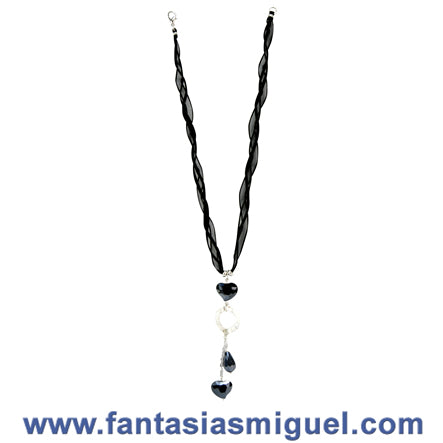 Collar Negro Con Gamuza Organza Y Corazones Negros