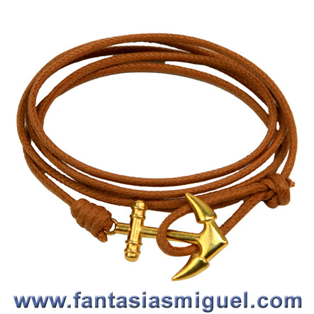 Pulsera De Ancla Dorada C/ Cordón Café