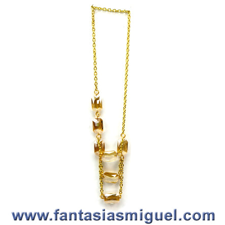 Collar Cadena Oro Y Cristales Miel