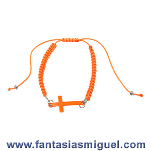 Pulsera Tejida C/ Dije De Cruz Neón