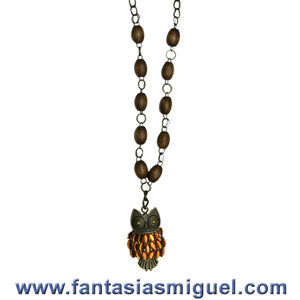 Collar De Madera Con Dije Búho
