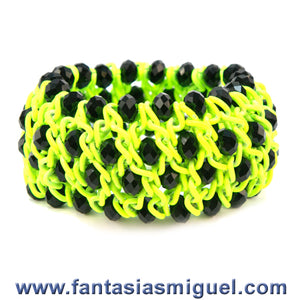 Brazalete De Cadena Amarilla Neón Y Rodel Negro