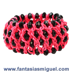 Brazalete De Cadena Rosa Neón Y Rondeles Negro