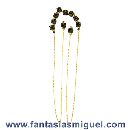 Collar De Cuentas De Madera Con Cadena Oro