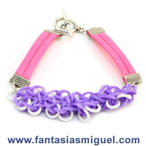 Pulsera Con Ligas Mariposa Con Cordón Rosa Neón