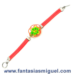 Pulsera Con Ligas Flor Con Cordón Naranja Neón