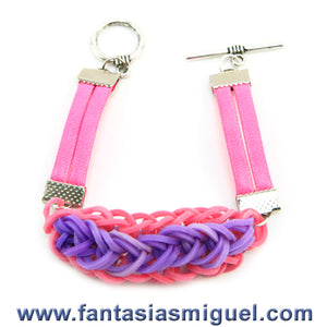 Pulsera Doble Zipper Con Cordón Rosa Neón