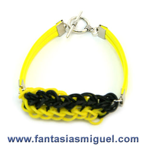 Pulsera Doble Zipper Amarillo-Negro Con Cordón Amarillo Neón