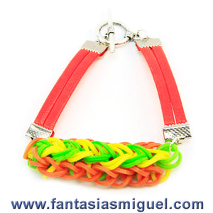 Pulsera Con Ligas Doble Zipper Tricolor Con Cordón Plano Naranja Neón