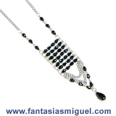 Fantasías Miguel Clave:JO510 Collar De Gotas Negras Con Cadena Plata