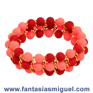 Pulsera De Caucho, Rojo Coral Con Cadena De Oro