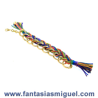 Fantasías Miguel Clave:JO757 Pulsera Trenza Espiga Con Cadena De Oro