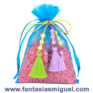 Bolsa De Organza Con Pulsera De Borlas Turquesa Morado