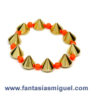 Pulsera De Picos Y Cuentas Naranja Neon