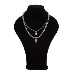 Collar Gris/Morado Con Dijes De Cráneo