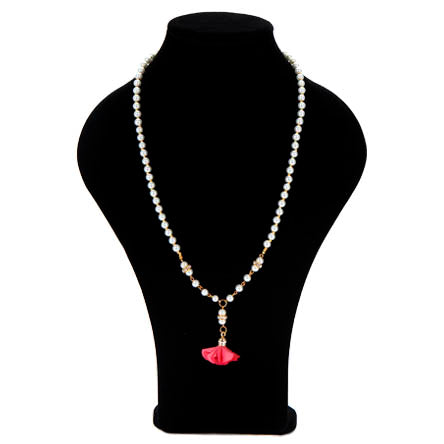 Collar De Perlas Con Rosa De Tela