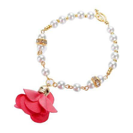 Pulsera De Perlas Con Dije De Rosa