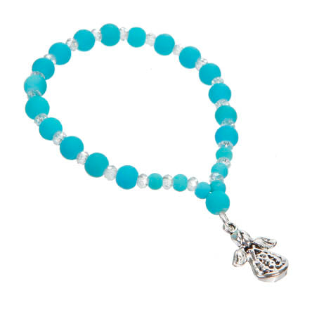 Pulsera Con Angelito De Plata Y Cuentas Azules