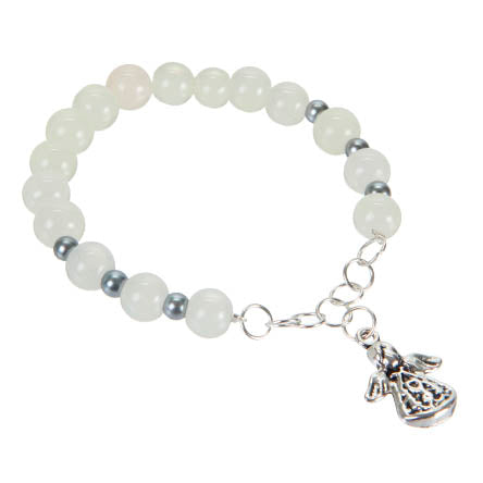 Pulsera De Cuentas Marfil Y Perlas Grises Con Angelito