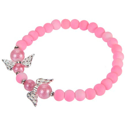 Pulsera De Cuentas Rosas Con Dije Alas De Ángel