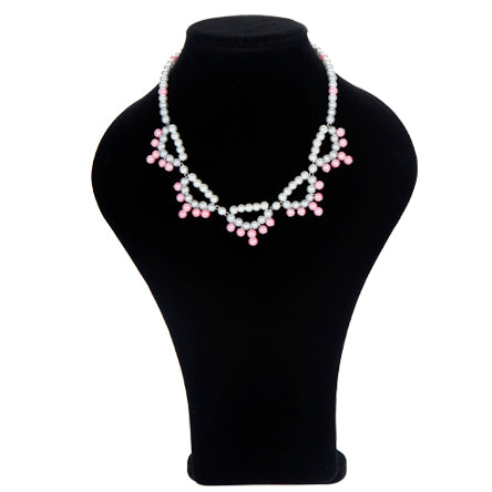 Collar De Perlas Blanco/Rosa