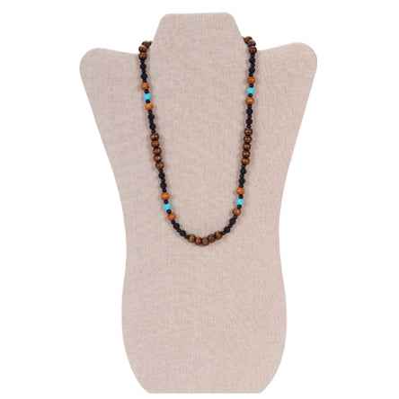 Collar Azul/Negro Con Cuentas De Madera