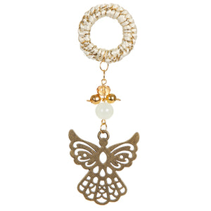 Llavero Blanco/Oro Con Dije De Ángel