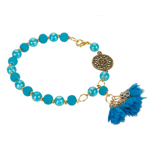 Pulseras Tonos Azules Con Dije Flor De Tela