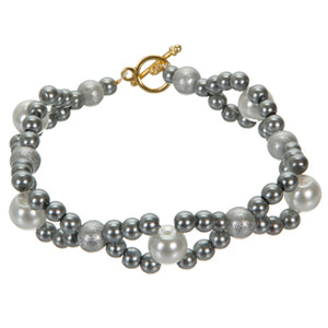 Pulsera Tejida Con  Perlas Gris/Blanco