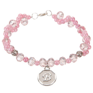 Pulsera De Perlas Rosa Con Rondel Y Dije De Letra