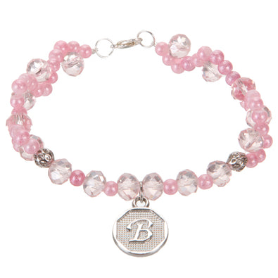 Fantasías Miguel Clave:JY282 Pulsera De Perlas Rosa Con Rondel Y Dije De Letra