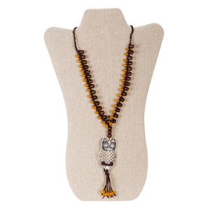 Collar Cordon Encerado, Cuentas Y Dije De Buho